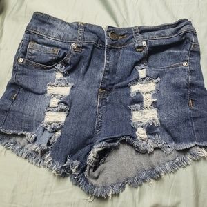 Distressed denim high waisted shorts